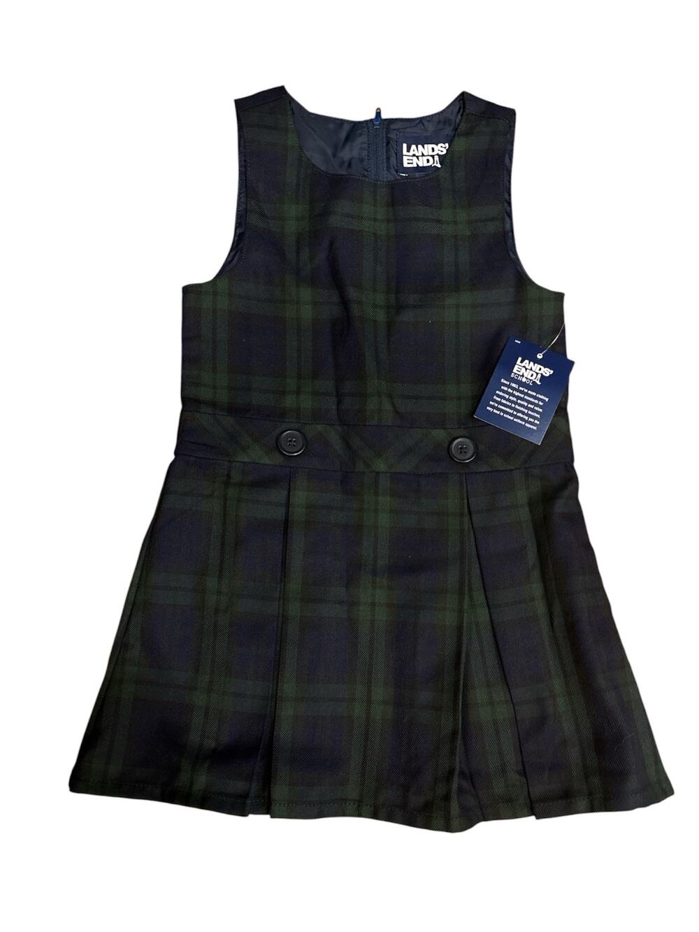 Lands End girls size 4 green and navy blue plaid school uniform jumper. NWT
